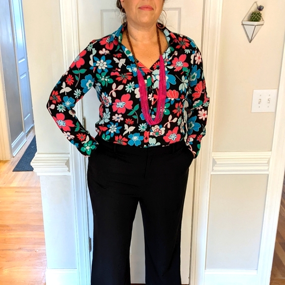 Express Tops - Hippie Girl Pattern Button Down Blouse by Express